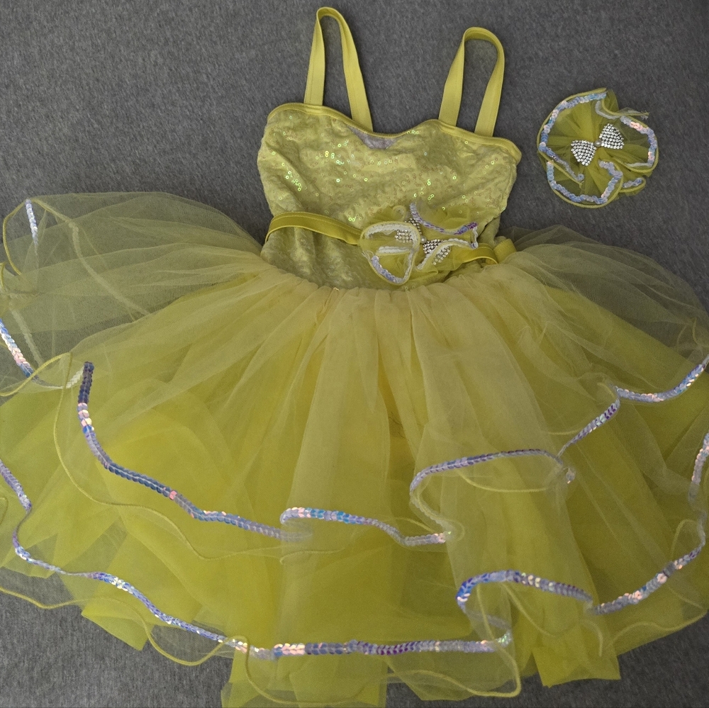 Weissman Dance Costume Yellow Silver Cupid Tutu Dress Size IC childs 7-8 yr.